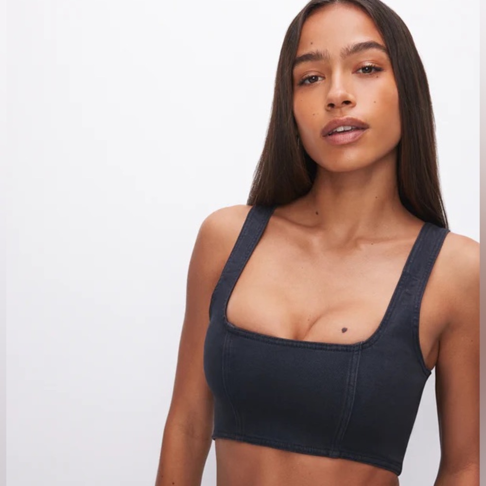 Good American Black Jean Compression Crop Top NEW Size 4